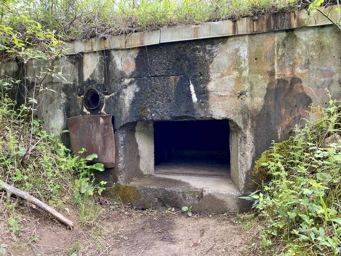 Window porthole into abandoned nuclear jet engine bunker