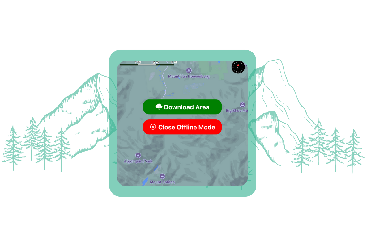 MyHikes offline map download, set on simple illustrated background.
