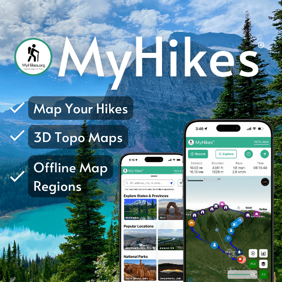 Preview of the MyHikes mobile app interface