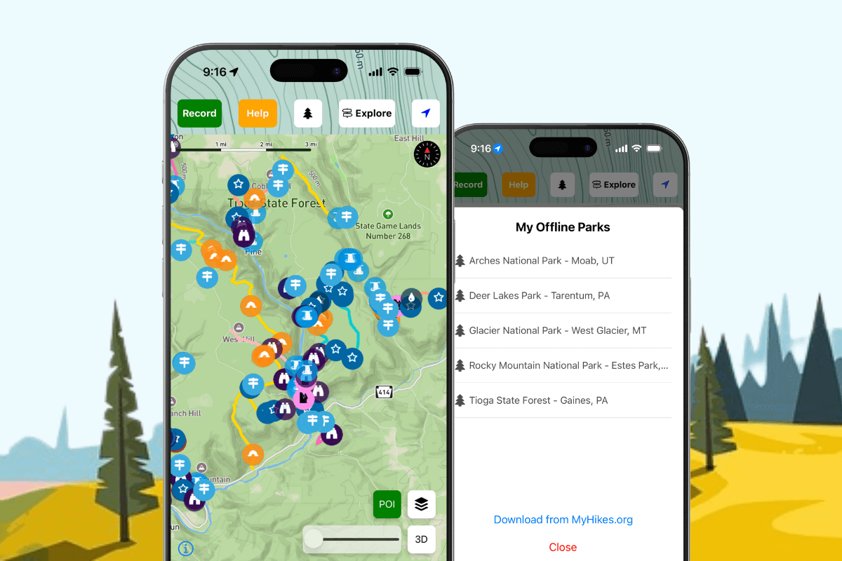Send Park routes to the MyHikes app for offline use