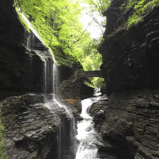 Scenic gorge of cascades representing waterfall trails