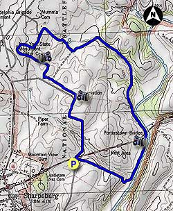 Small map for Antietam Bloody Lane Hike