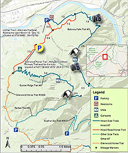 Small map for Balcony Falls Hike