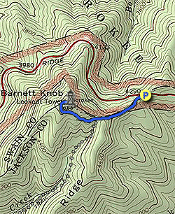 Small map for Barnett Knob Lookout Tower Hike