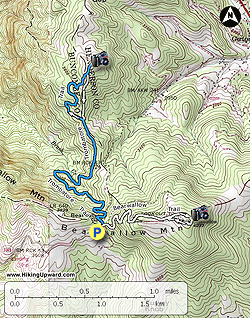Small map for Bearwallow Mountain and Blue Ridge Pastures Hike