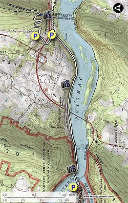 Small map for C&O Canal and Weverton Cliff Hike