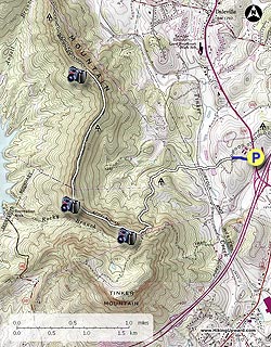 Small map for Carvin Cove and  Hay Rock Hike
