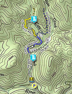 Small map for Cove Creek Falls Hike