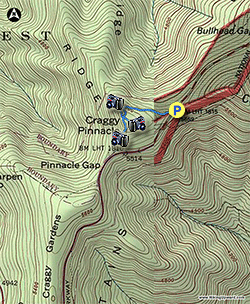 Small map for Craggy Pinnacle Hike