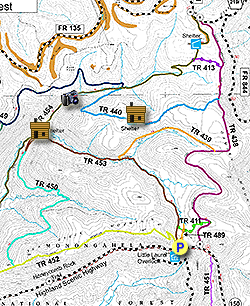 Small map for Gauley Mountain and Tea Creek Hike