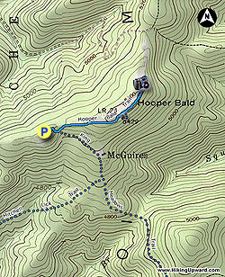 Small map for Hooper Bald Hike