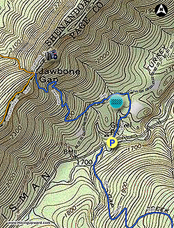Small map for Jawbone Overlook Hike