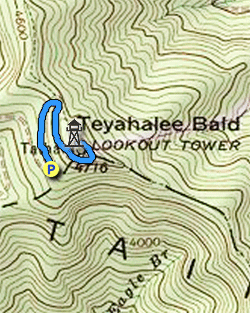 Small map for Joanna Bald Lookout Tower Hike