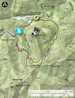 Small map for John Rock and Cedar Rock Falls Hike