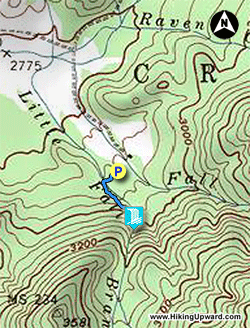 Small map for Little Fall Branch Falls Hike