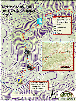 Small map for Little Stony Falls Hike