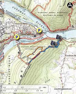 Small map for Loudoun Heights (Split Rock) Hike