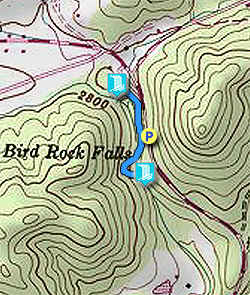 Small map for Mill Shoals and Bird Rock Falls Hike