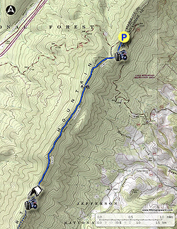 Small map for North Mountain and Petes Cave Hike