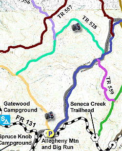 Small map for North Prong and Big Run Hike