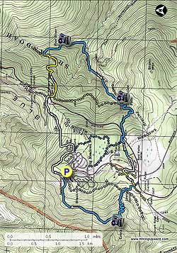 Small map for Three Falls Hike
