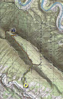 Small map for Veach Gap and South Fork Overlook Hike