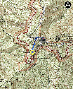 Small map for Waterrock Knob Hike