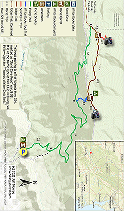 Small map for White Rocks and Sand Cave Hike