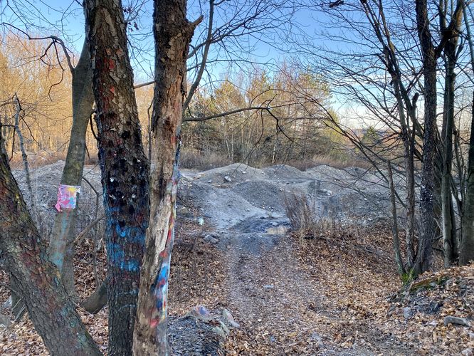 Dirt mounds line Old PA-61