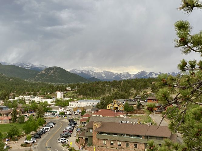 View of Estes Park, CO and the Rocky Mountain National Park