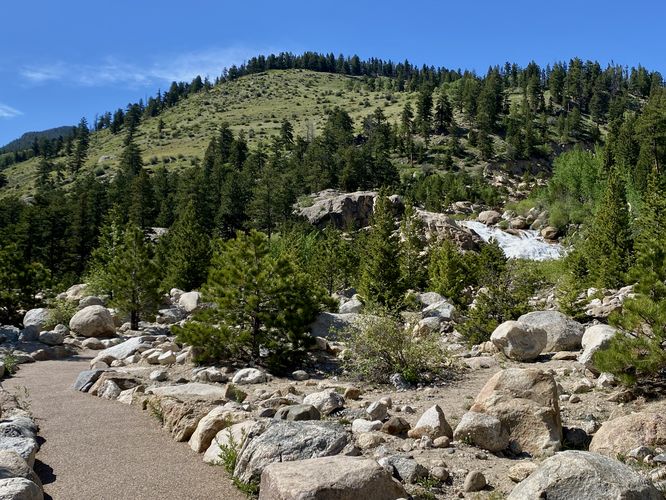 View of the Alluvial Fan waterfall from the trail
