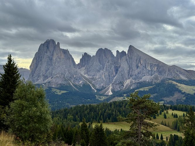 Stunning view of the Langkofel Group massif in Alpe di Siusi