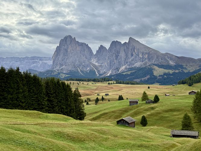 Another beautiful view of the rolling pastures and alpine peaks of Alpe di Siusi (Seiser Alm)