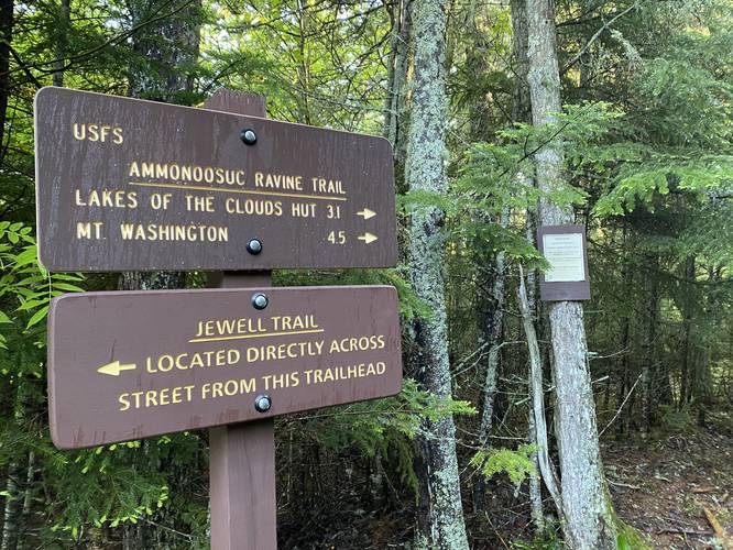 Ammonoosuc Ravine Trail trailhead sign