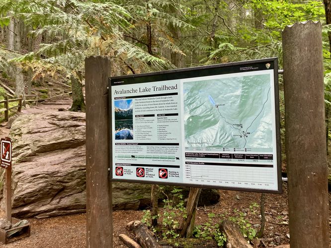 Avalanche Lake trailhead sign