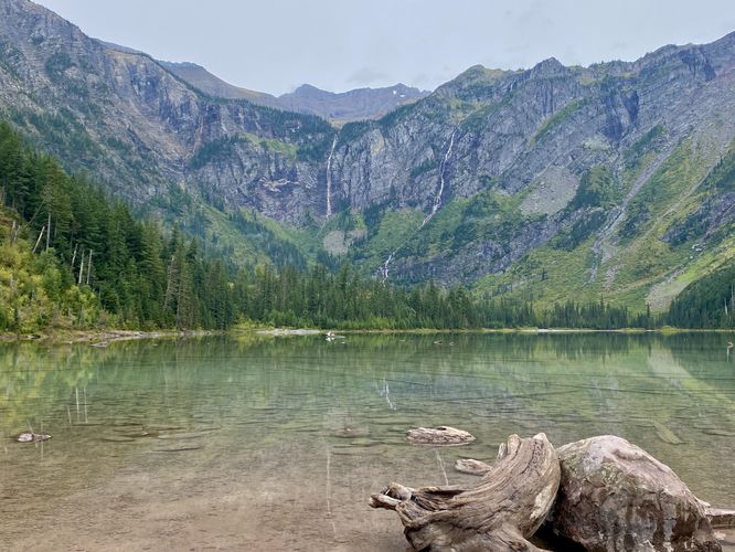 Massive waterfalls spill down into Avalanche Lake