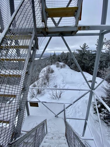 On the stairs of Bald Mountain Fire Tower