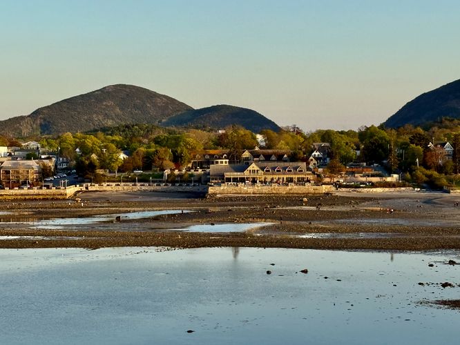 View of Bar Harbor and Champlain Mountain