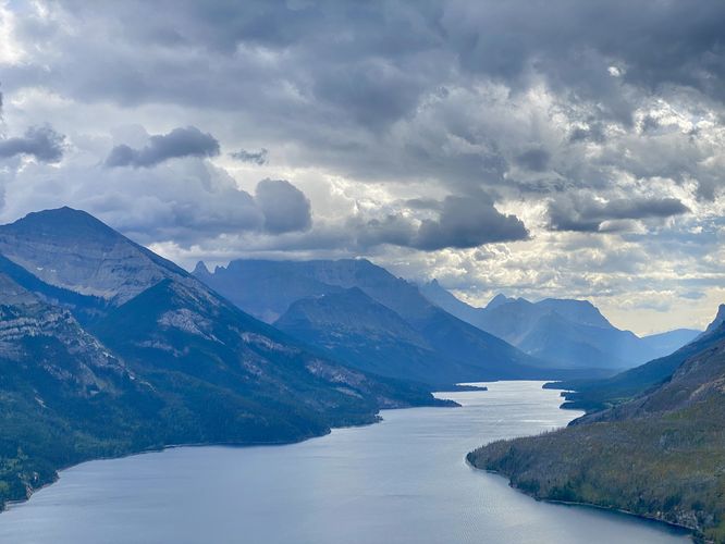 View of Upper Waterton Lake and mountains from Bear's Hump