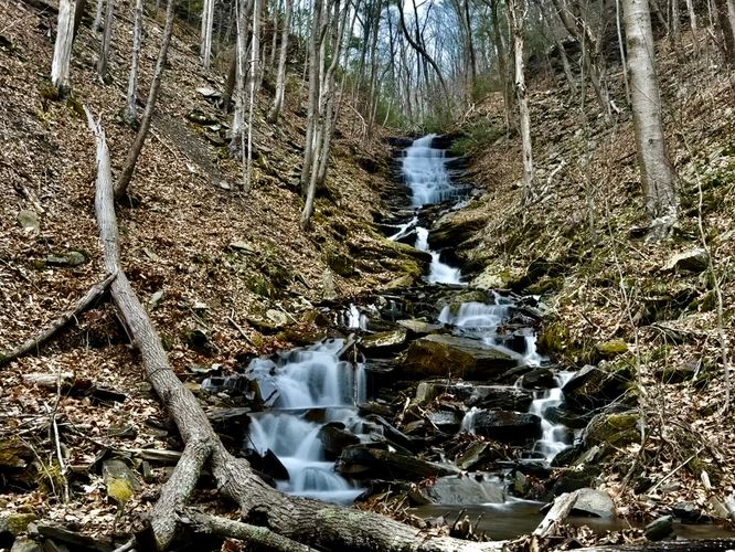 Long exposure downstream view of Benjamin Hollow Falls