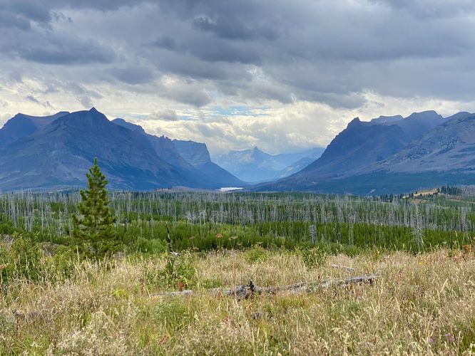 View of Saint Mary Lake and surrounding mountains