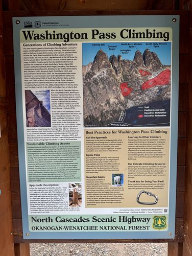 Washington Pass Climbing info kiosk and route map