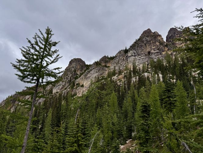 View from below the Washington Pass climbing peaks