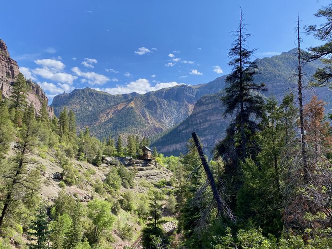 View of mountains surrounding Ouray from the Box Canyon Nature Trail