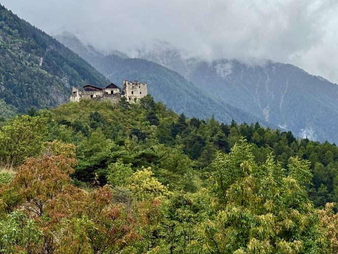 View of the Italian Alps and Castel Montani di Sopra