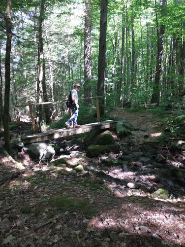 Sturdy wooden bridge connects back to Lower Trail