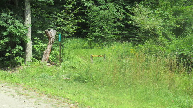 Very small sign at parking area for Chester Town Forest Butternut Hill Trail