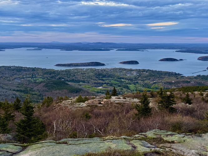 View of Bar Harbor and islands from Cadillac Mountain