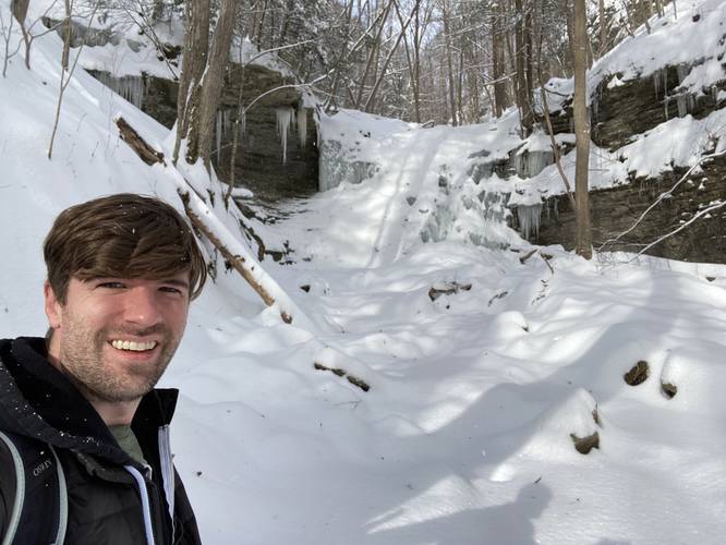 Me at the frozen Tributary Falls, approx. 20-feet tall frozen in Jan 2022