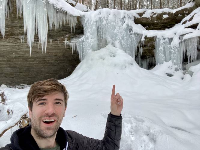 Me at Campbell Run Falls, approx. 25-feet tall frozen in Jan 2022